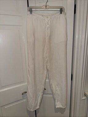 Men's White Drawstring Linen-Blend Joggers